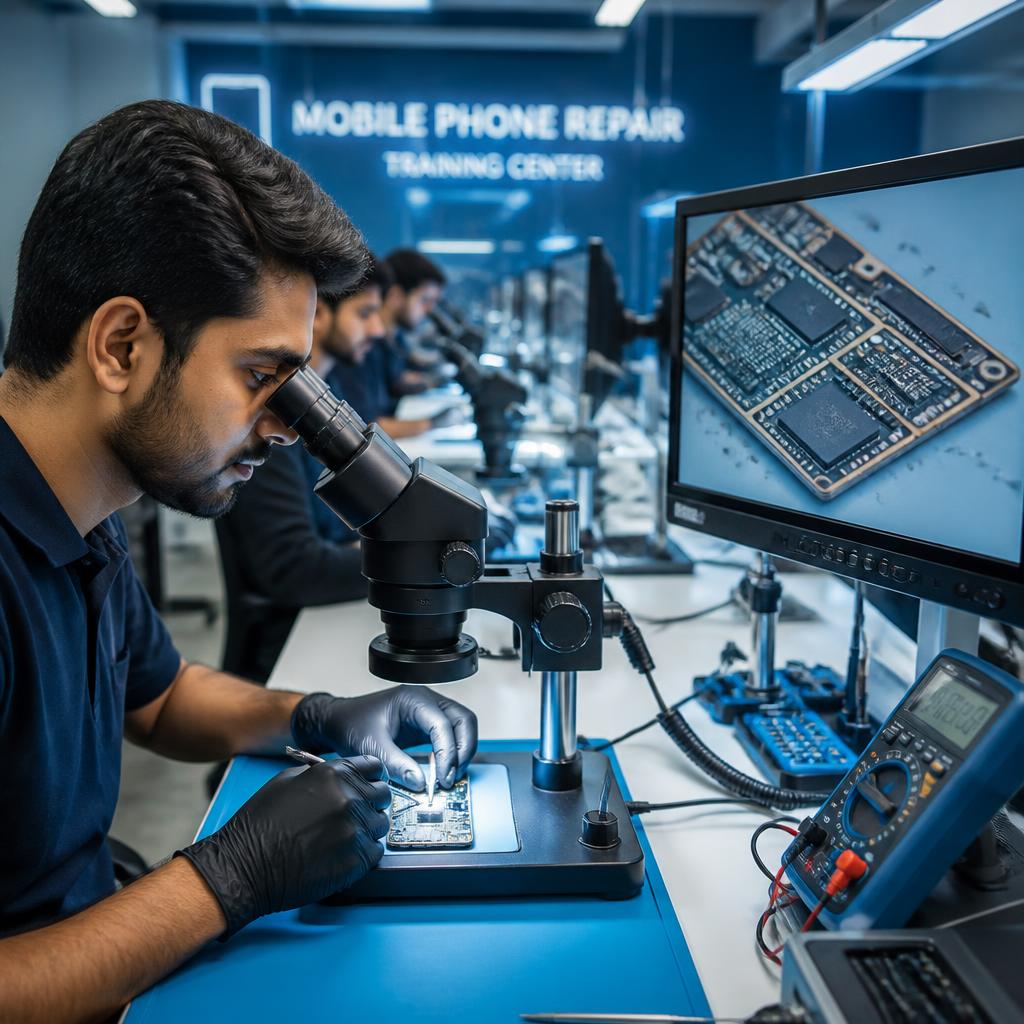 Inspección con microscopio digital de circuito de celular